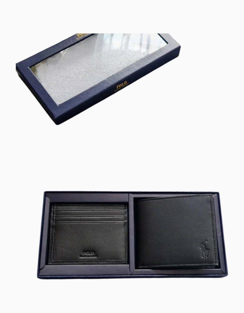 Ralph Lauren Mens Wallet Gift Set Box Leather Bifold Credit Card Holder Black