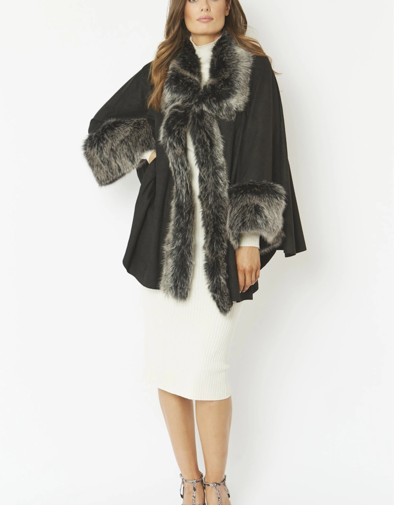 Black Faux Fur Faux Suede Cape