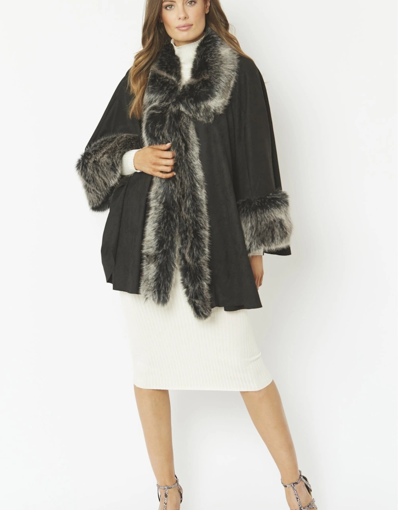 Black Faux Fur Faux Suede Cape