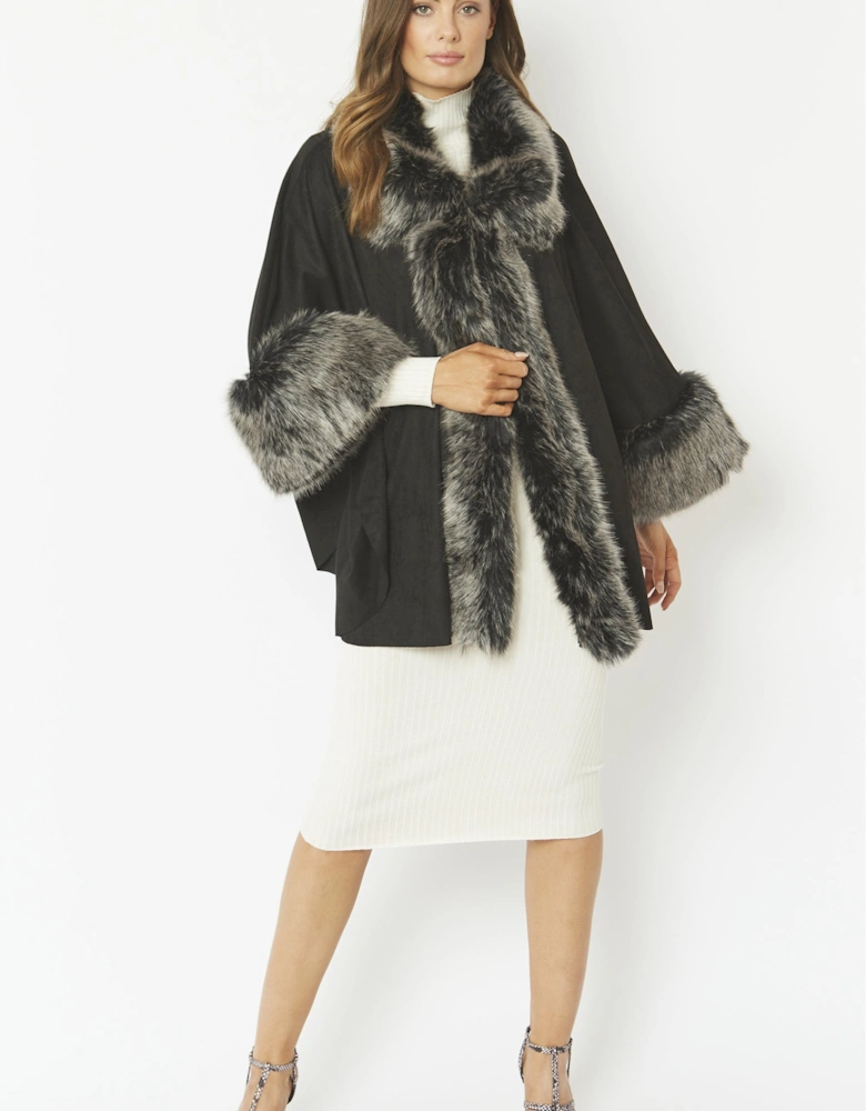 Black Faux Fur Faux Suede Cape