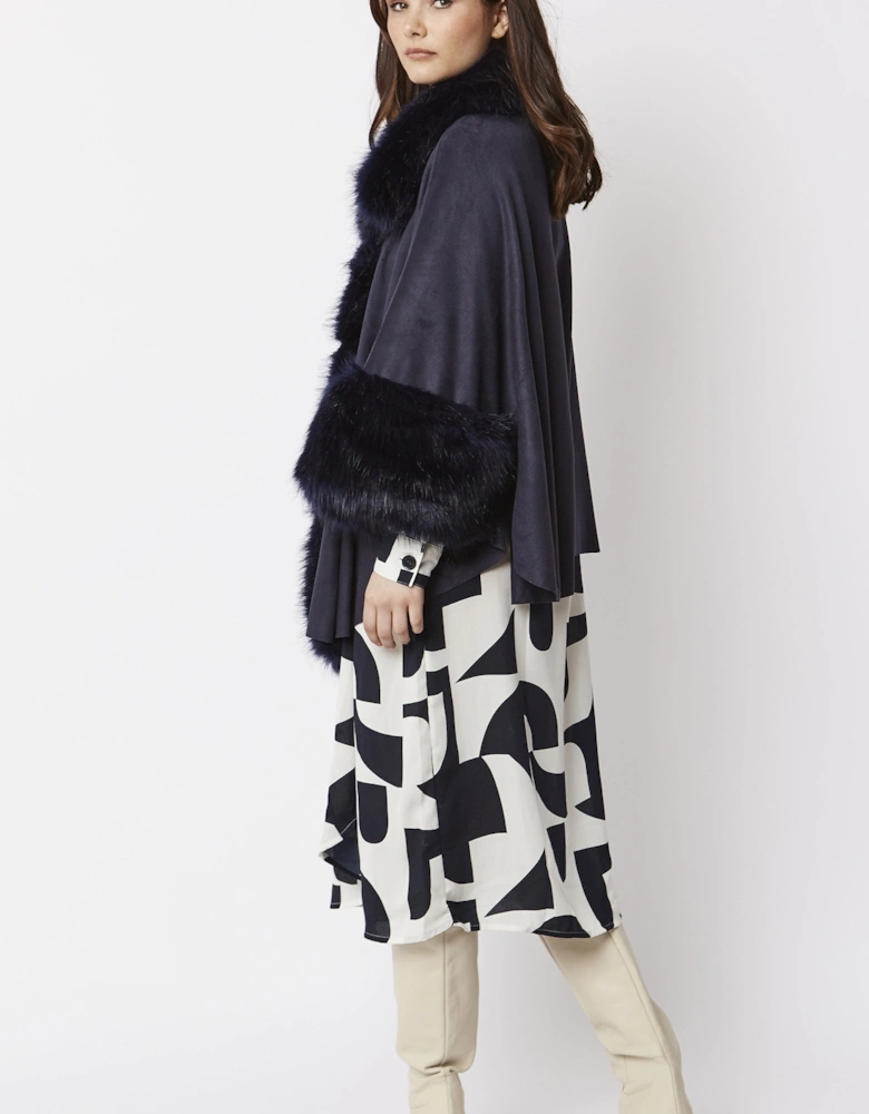 Navy Faux Fur Faux Suede Cape
