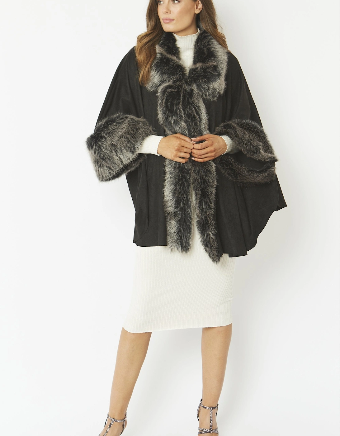 Black Faux Fur Faux Suede Cape
