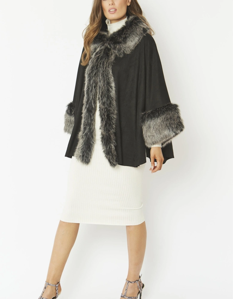 Black Faux Fur Faux Suede Cape