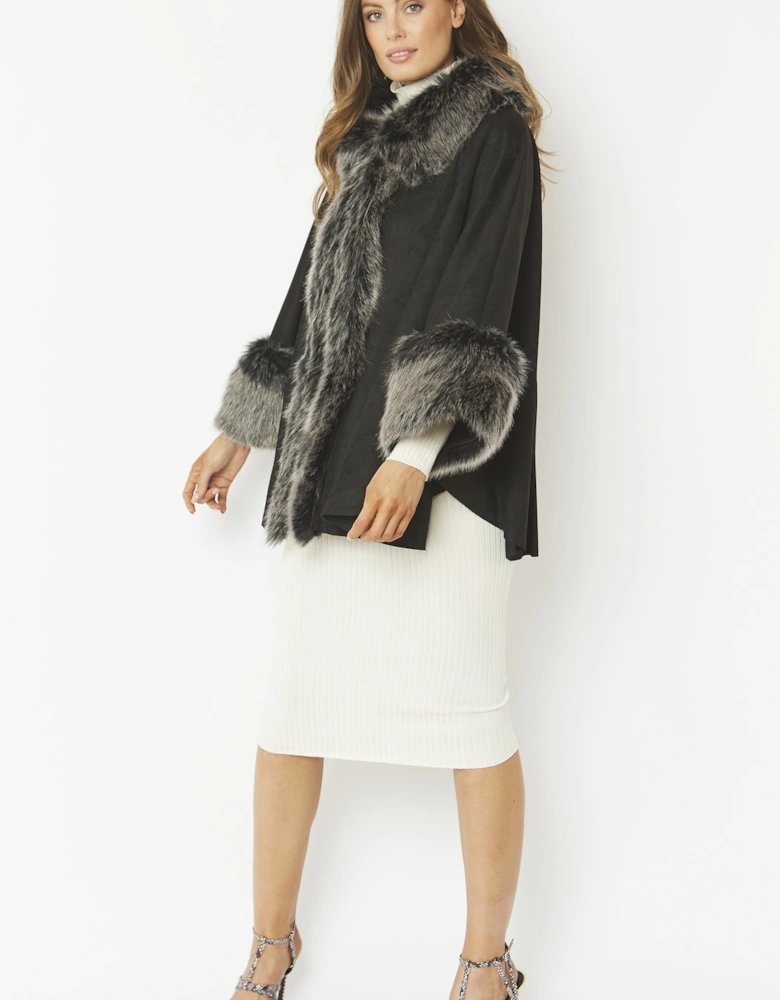 Black Faux Fur Faux Suede Cape