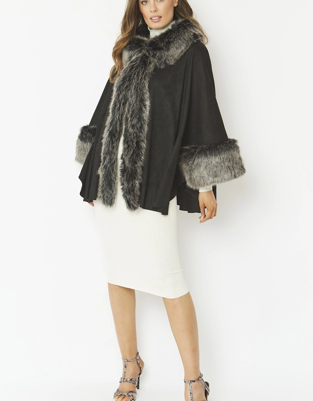 Black Faux Fur Faux Suede Cape