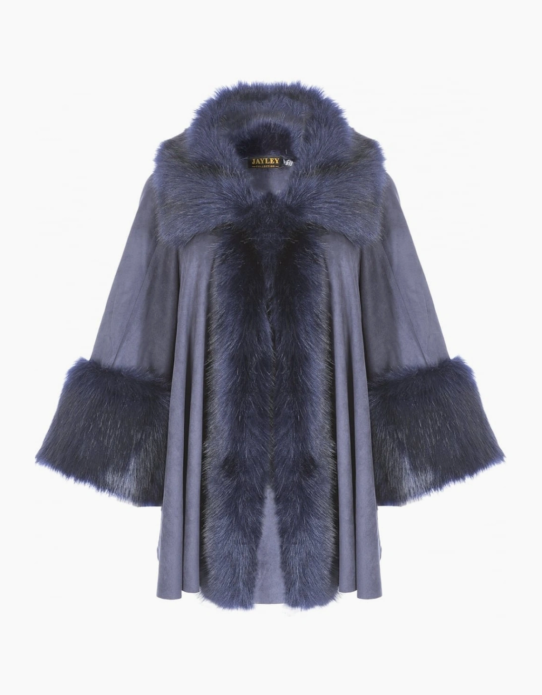 Navy Faux Fur Faux Suede Cape
