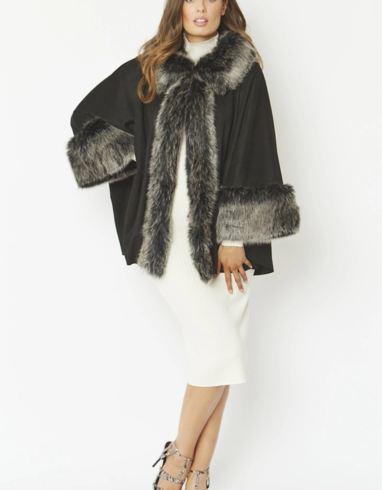 Black Faux Fur Faux Suede Cape