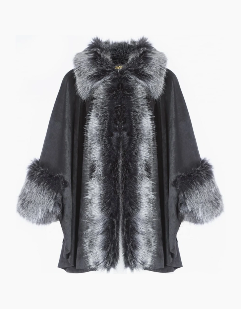 Black Faux Fur Faux Suede Cape