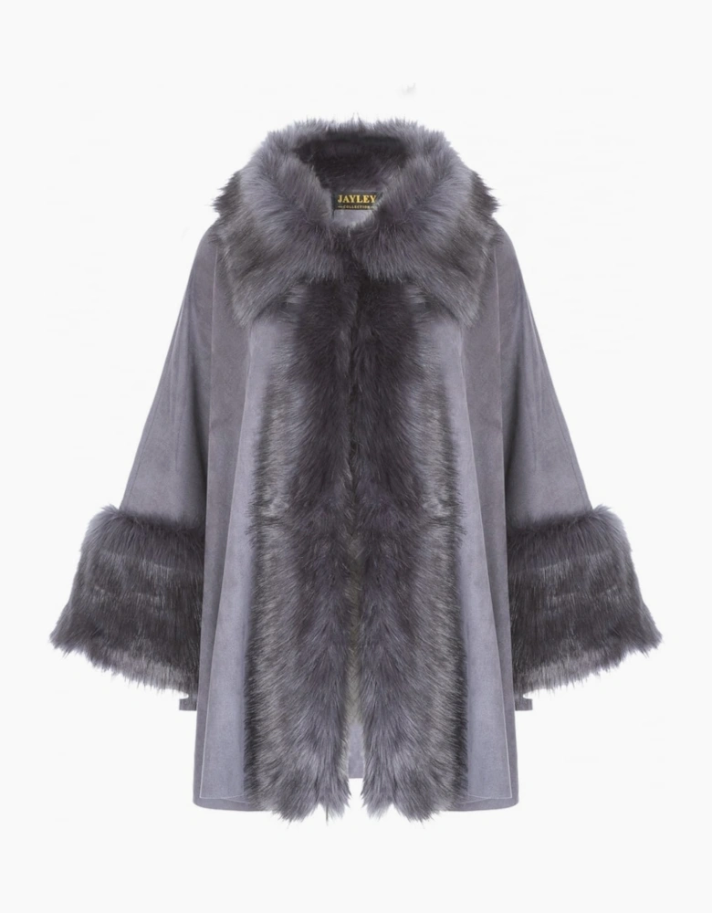 Grey Faux Fur Faux Suede Cape