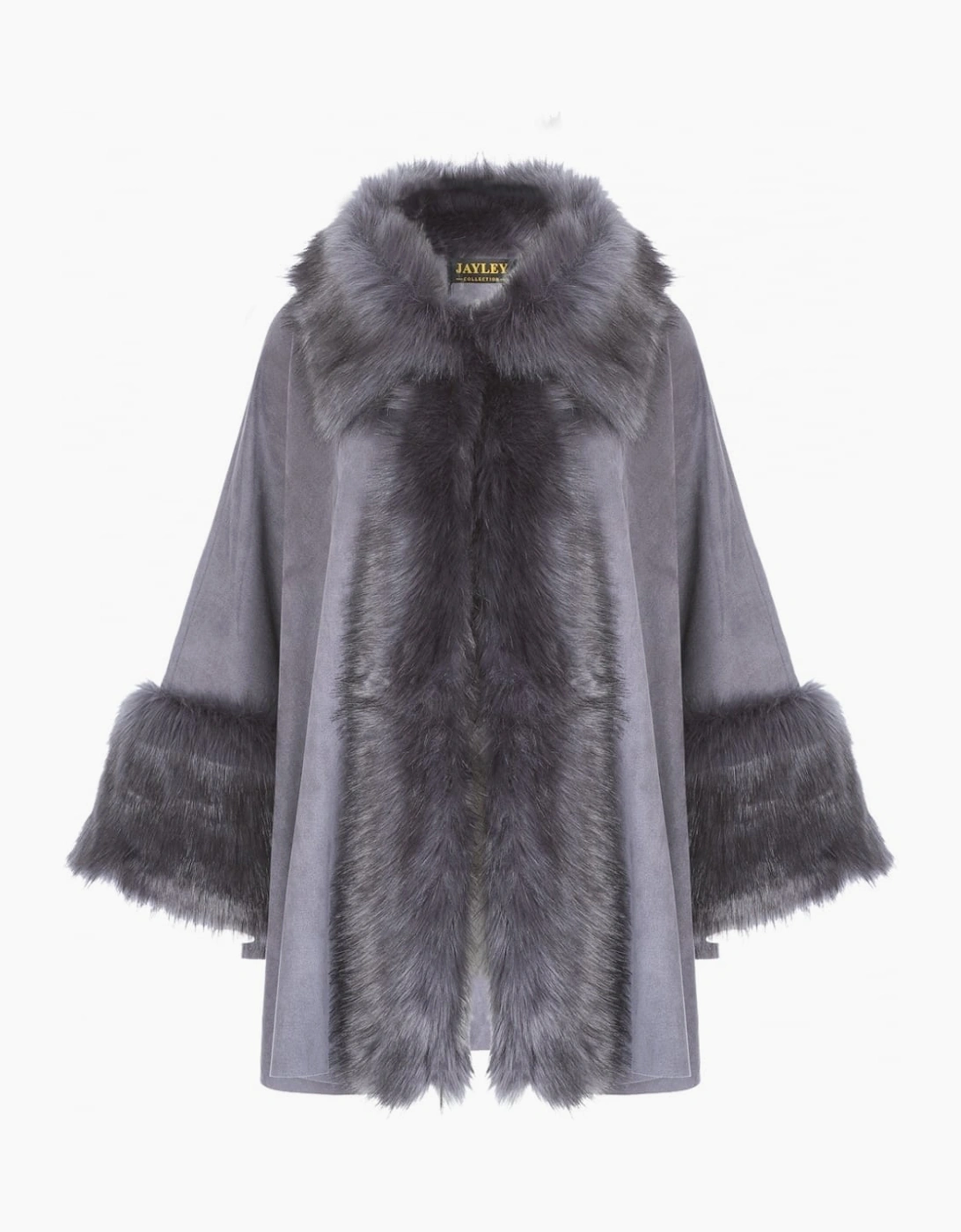 Grey Faux Fur Faux Suede Cape