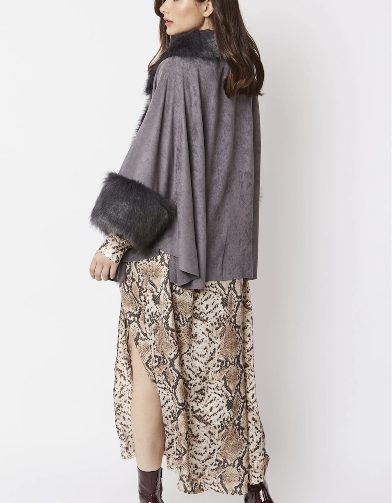 Grey Faux Fur Faux Suede Cape