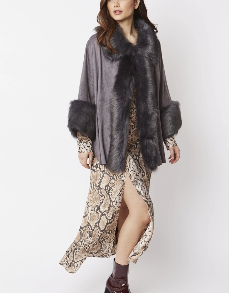 Grey Faux Fur Faux Suede Cape