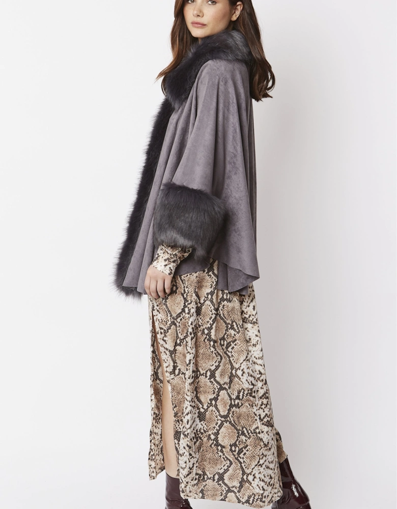 Grey Faux Fur Faux Suede Cape