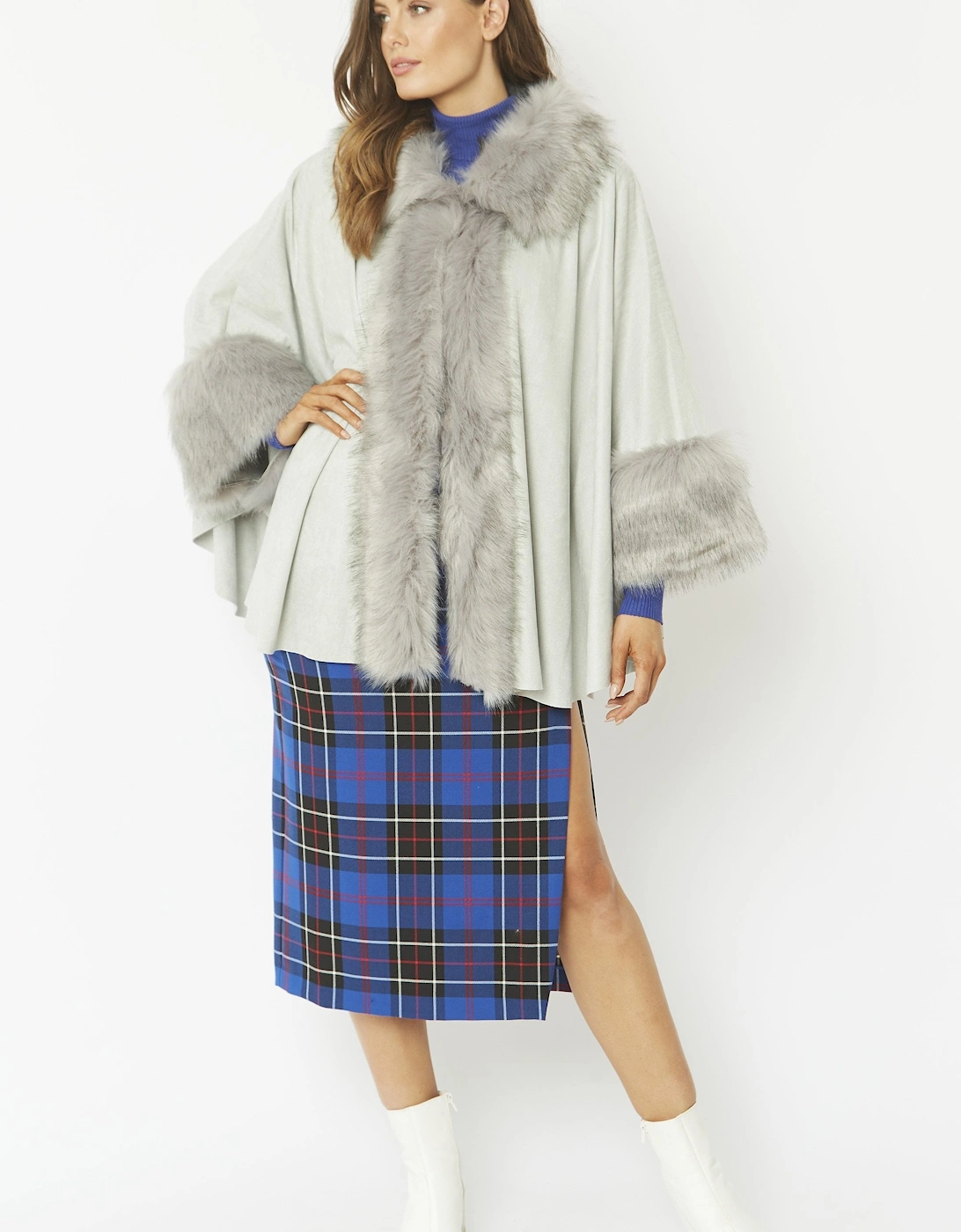 Grey Faux Fur Faux Suede Cape, 12 of 11