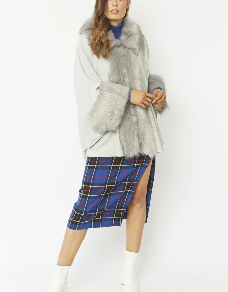 Grey Faux Fur Faux Suede Cape