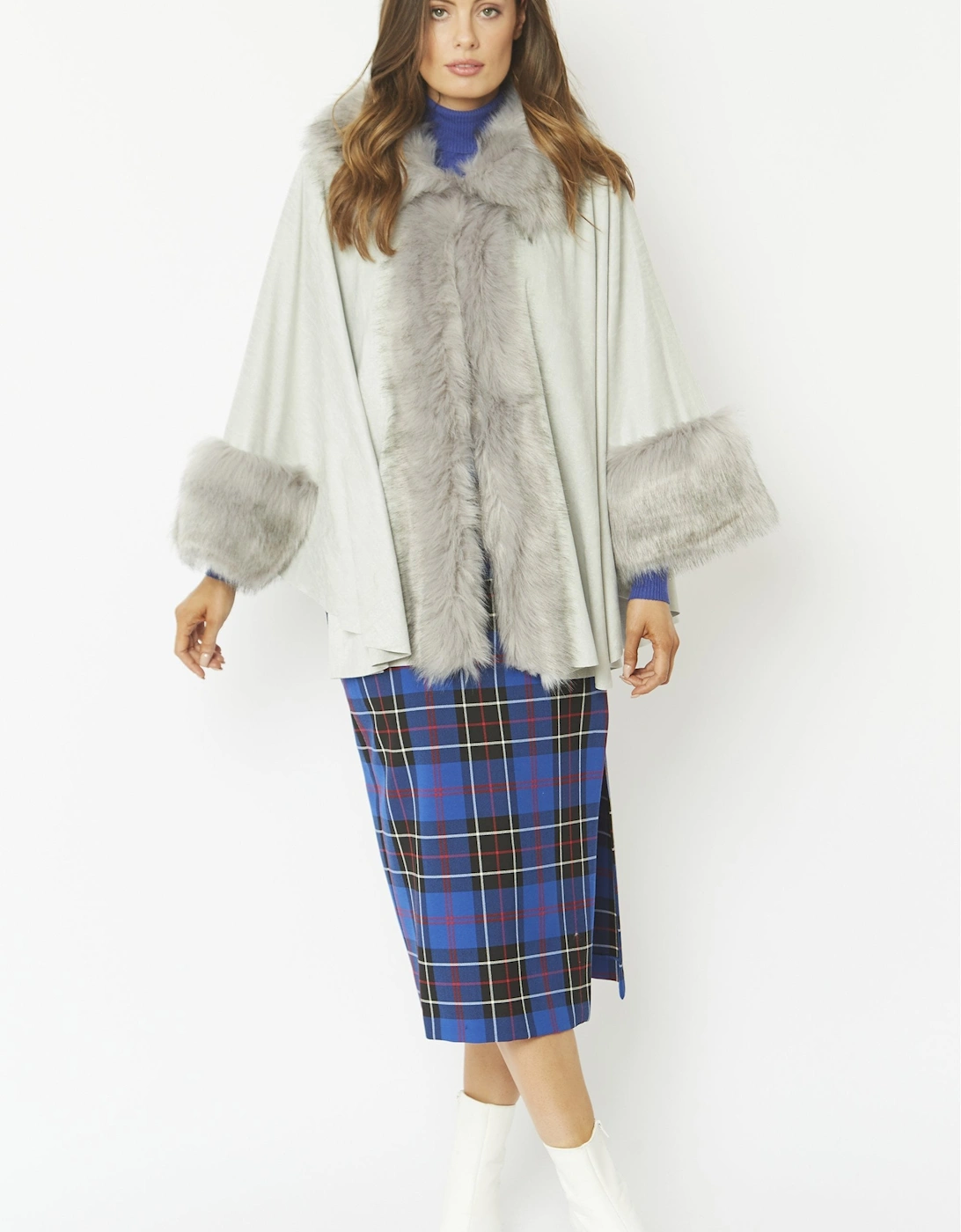 Grey Faux Fur Faux Suede Cape