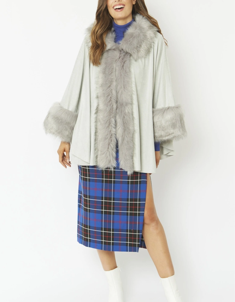 Grey Faux Fur Faux Suede Cape