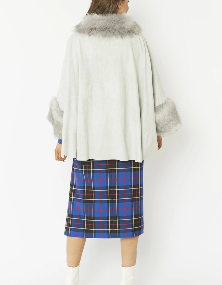 Grey Faux Fur Faux Suede Cape
