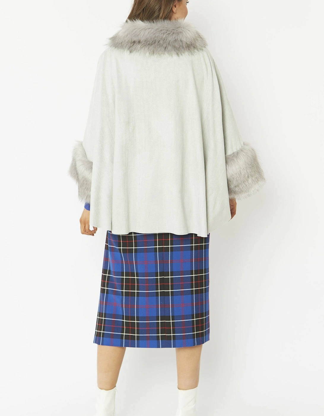 Grey Faux Fur Faux Suede Cape