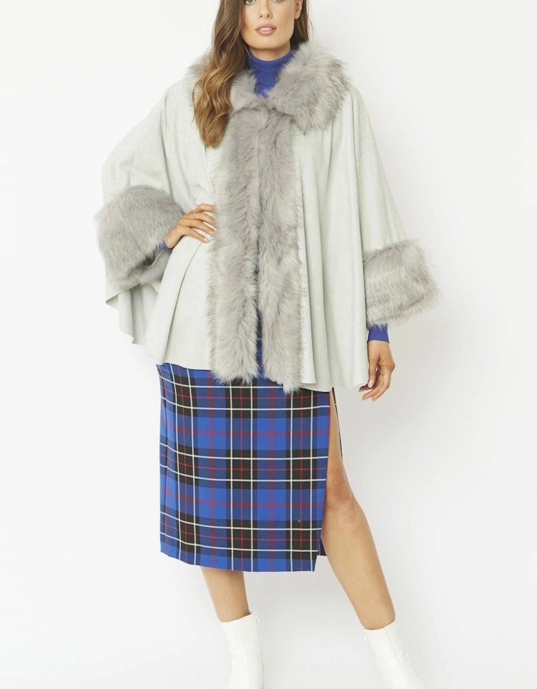 Grey Faux Fur Faux Suede Cape