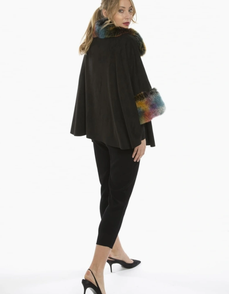 Multi Faux Fur Faux Suede Cape