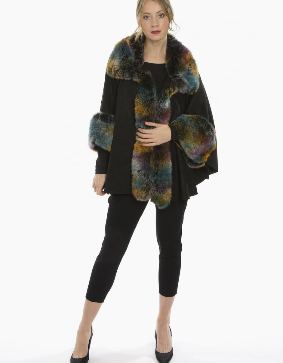 Multi Faux Fur Faux Suede Cape, 5 of 4