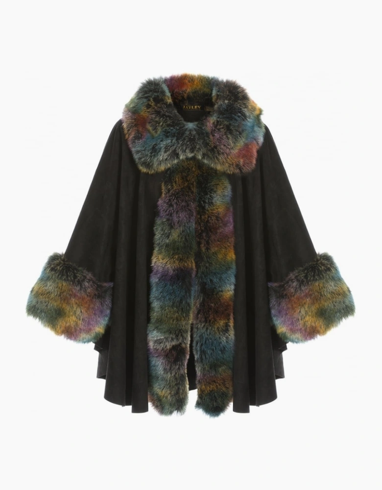 Multi Faux Fur Faux Suede Cape