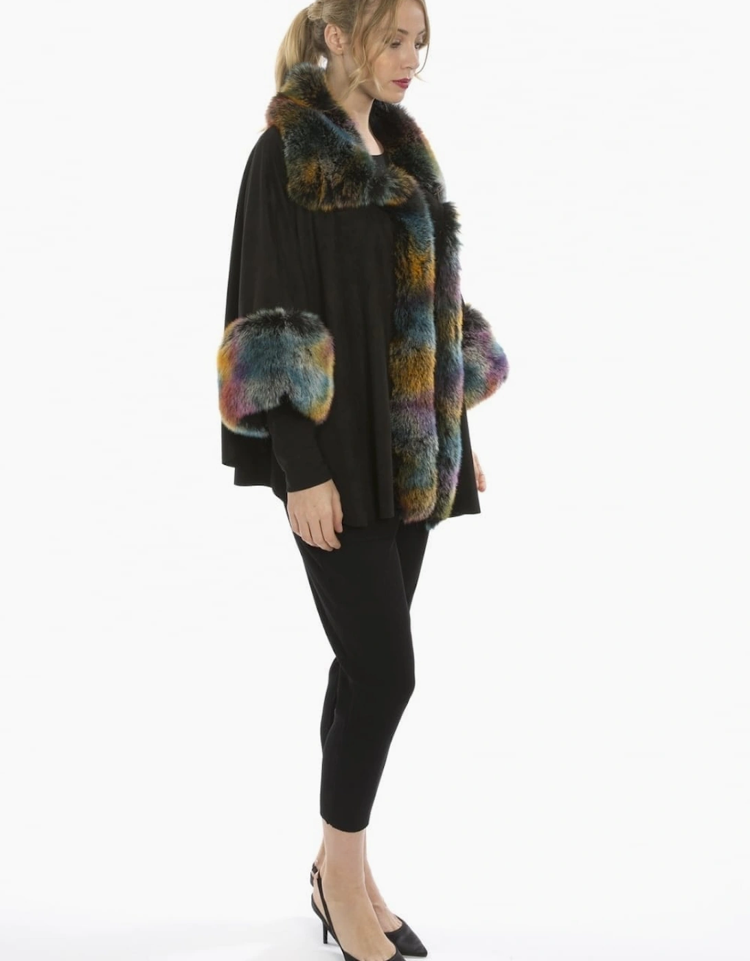Multi Faux Fur Faux Suede Cape