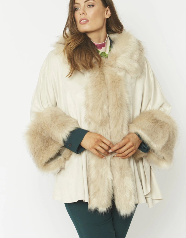 Cream Faux Fur Faux Suede Cape