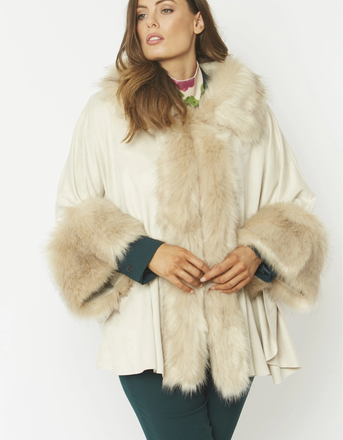Cream Faux Fur Faux Suede Cape, 10 of 9