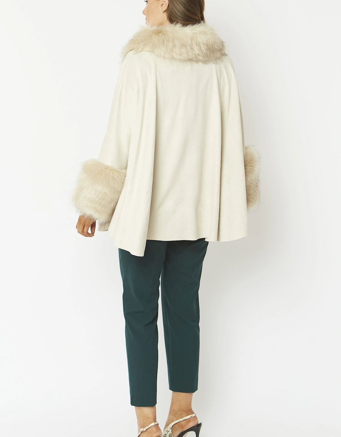 Cream Faux Fur Faux Suede Cape