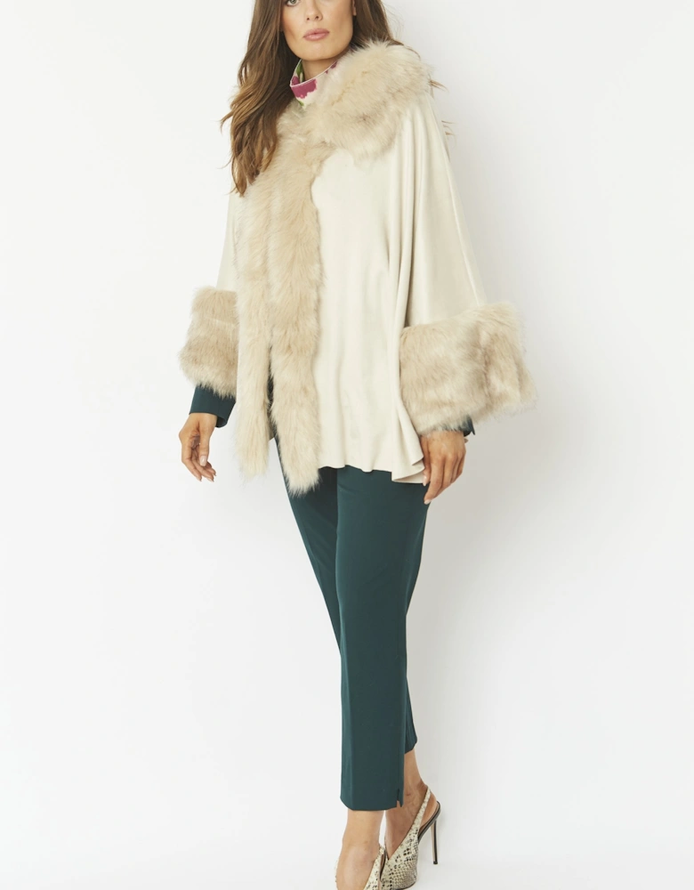 Cream Faux Fur Faux Suede Cape