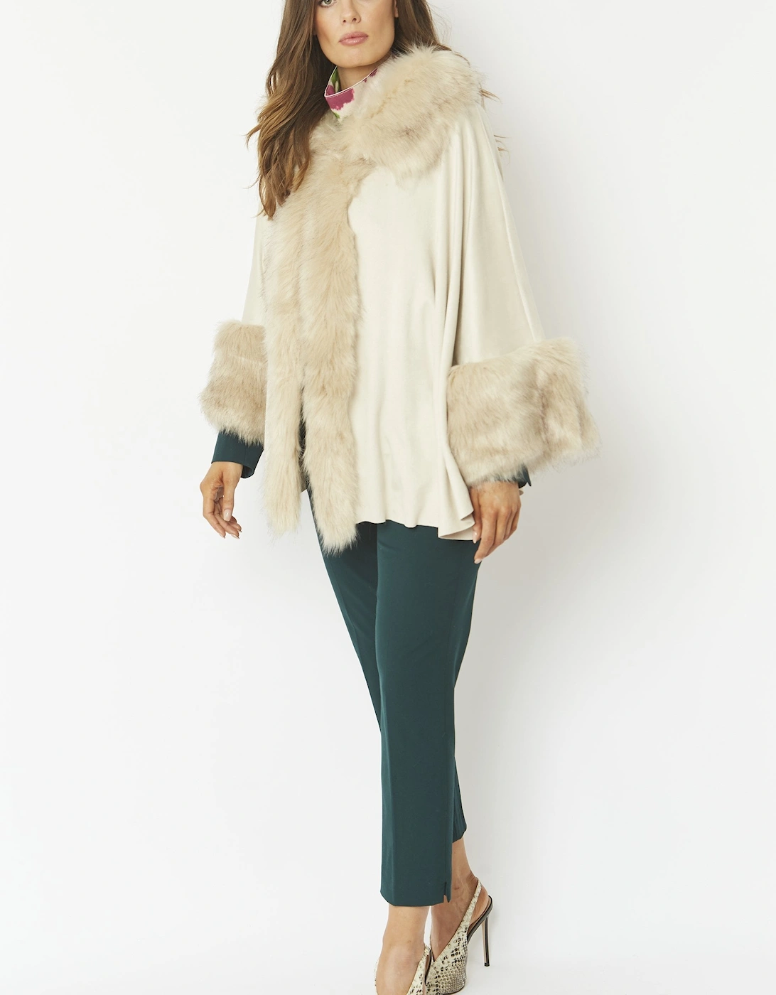 Cream Faux Fur Faux Suede Cape