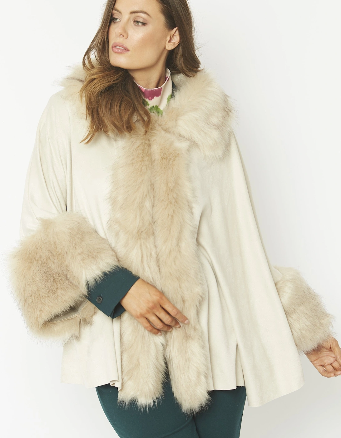 Cream Faux Fur Faux Suede Cape