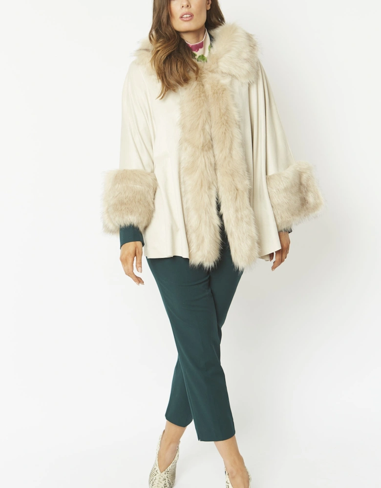 Cream Faux Fur Faux Suede Cape