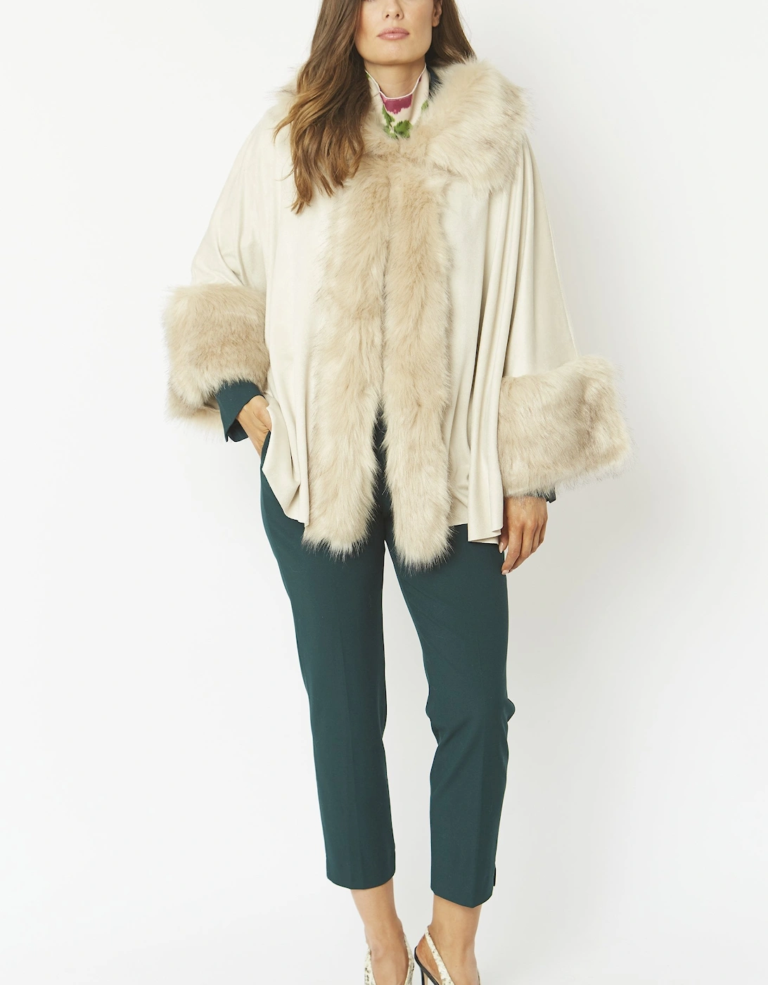 Cream Faux Fur Faux Suede Cape
