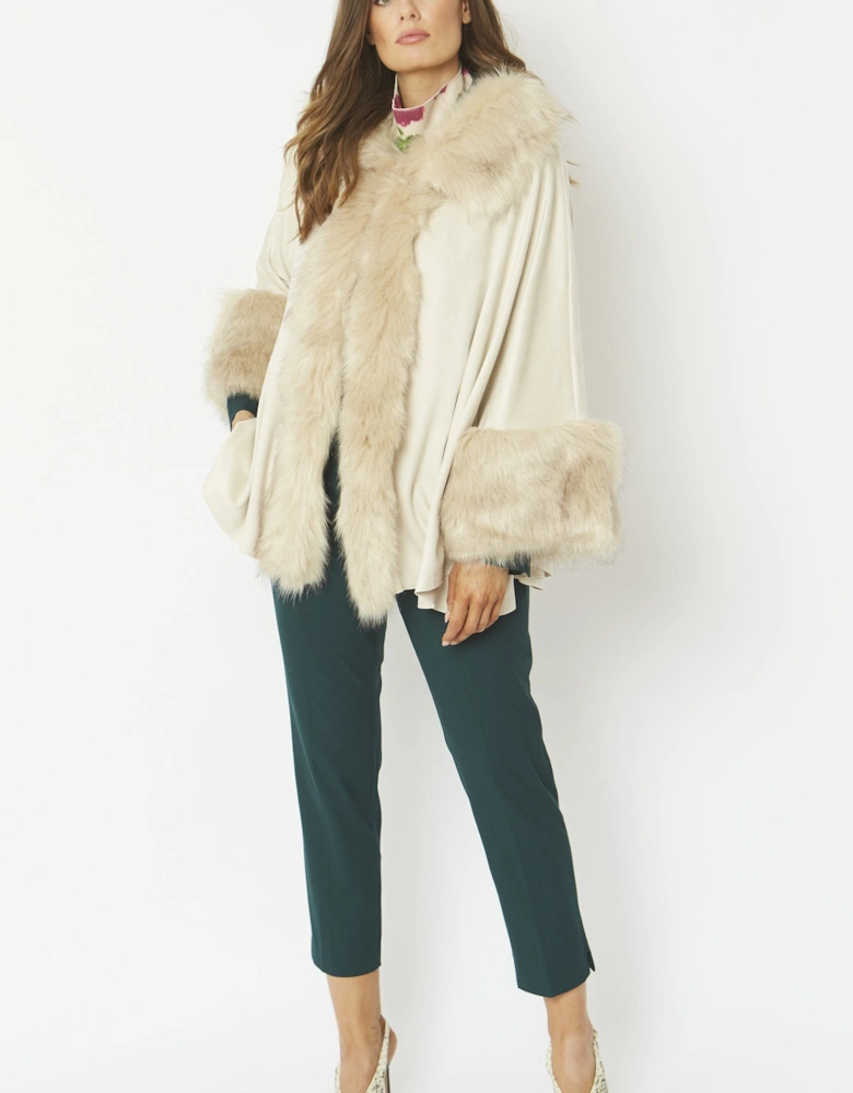 Cream Faux Fur Faux Suede Cape