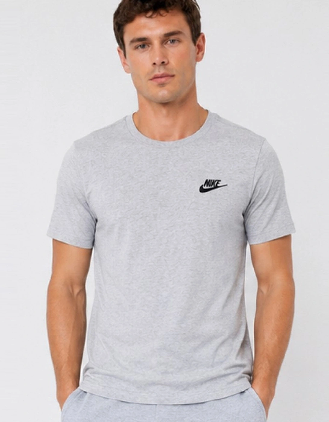 Nike Mens Embroidered Logo Swoosh T Shirt in Grey