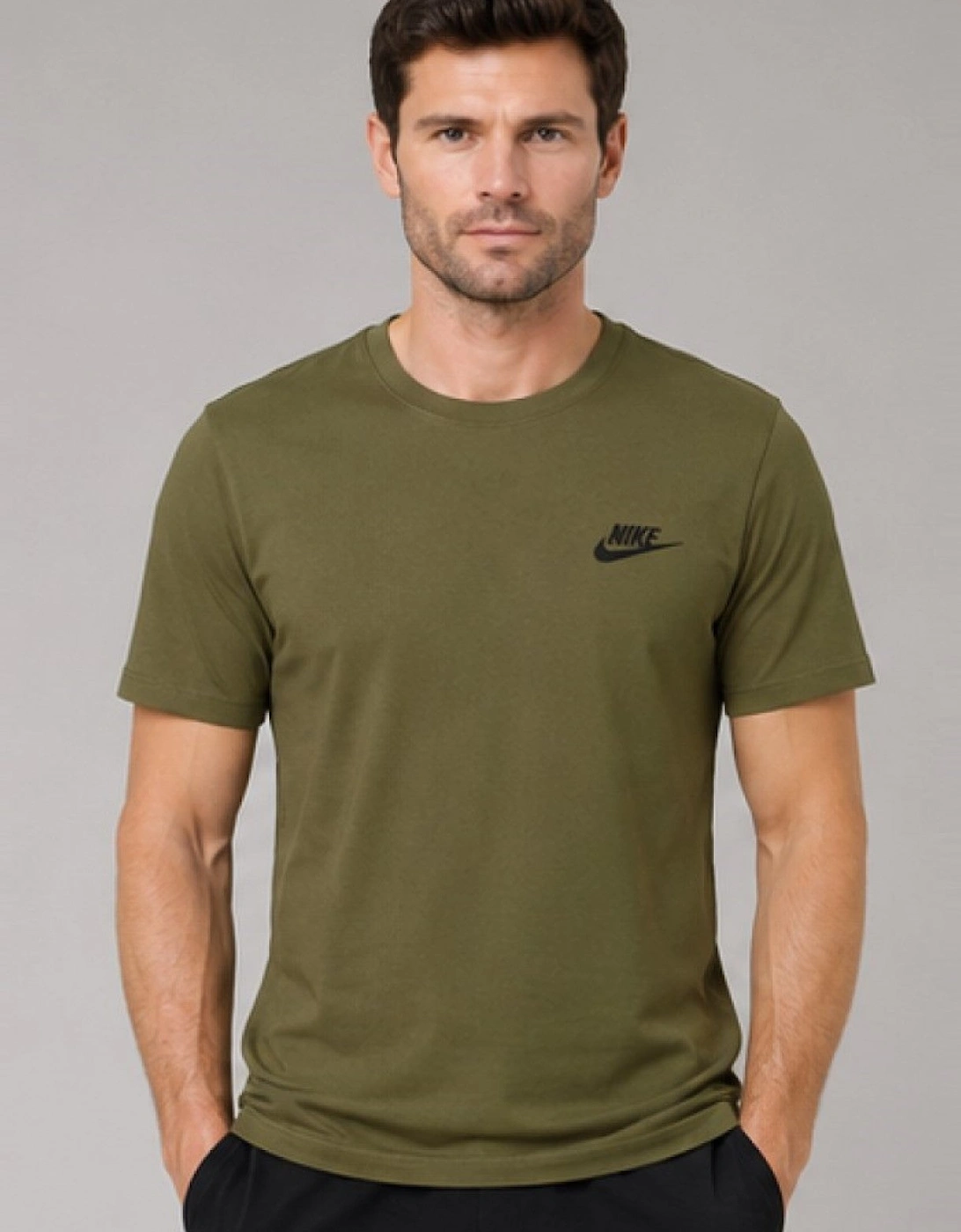 Nike Mens Embroidered Logo Swoosh T Shirt in Olive