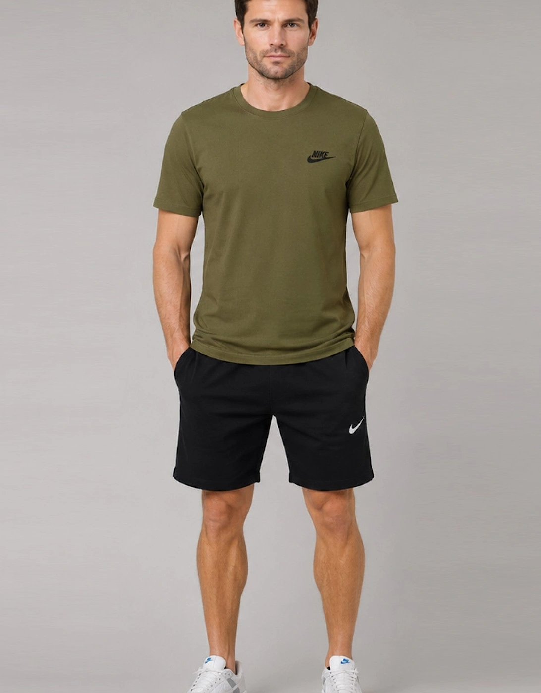 Nike Mens Embroidered Logo Swoosh T Shirt in Olive