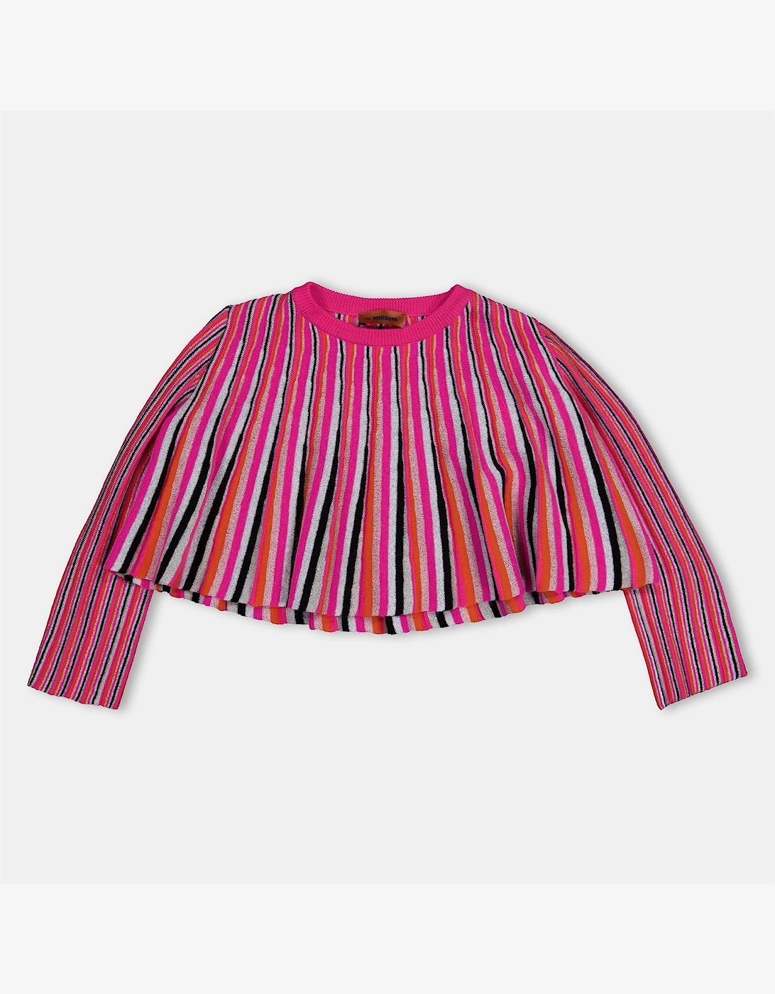 Kids Striped Intarsia Knitted Cropped Hoodie
