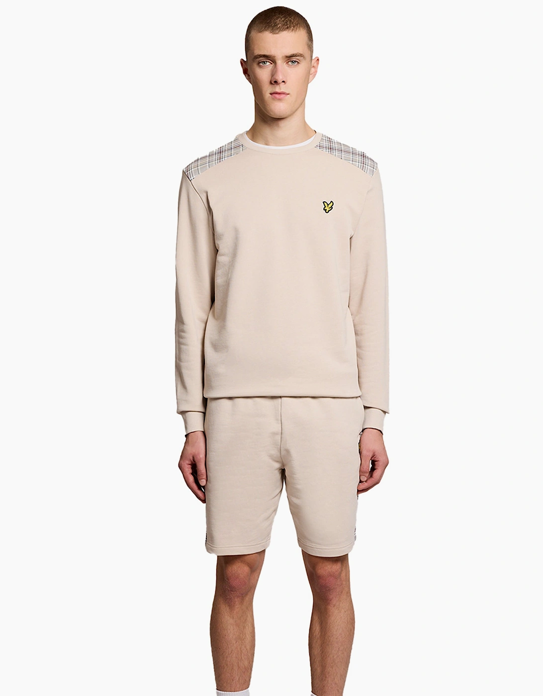 Lyle & Scott Check Panelled Sweat Shorts Cove