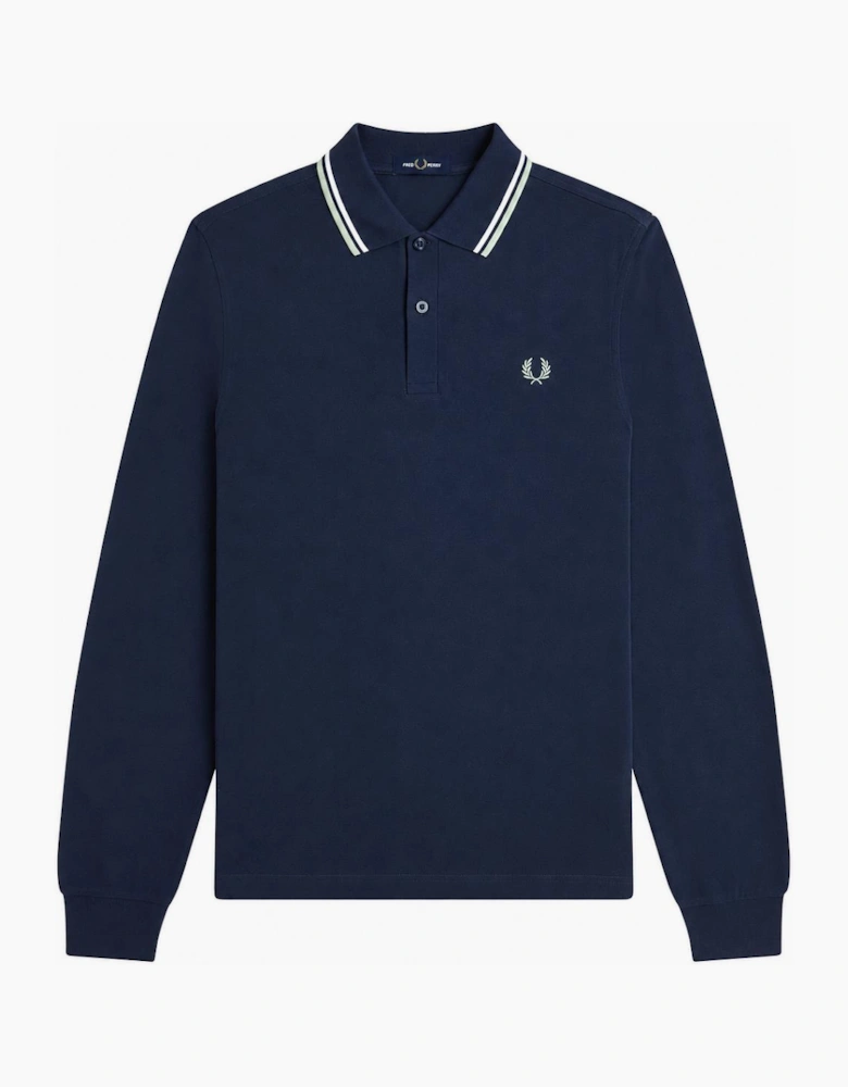 Fred Perry Long Sleeve Twin Tipped Polo Shirt Dark Airforce/Ecru/Seagrass