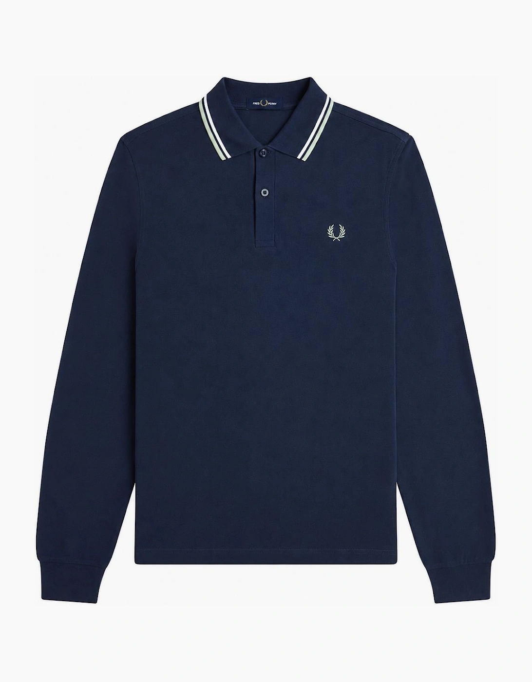 Fred Perry Long Sleeve Twin Tipped Polo Shirt Dark Airforce/Ecru/Seagrass, 3 of 2