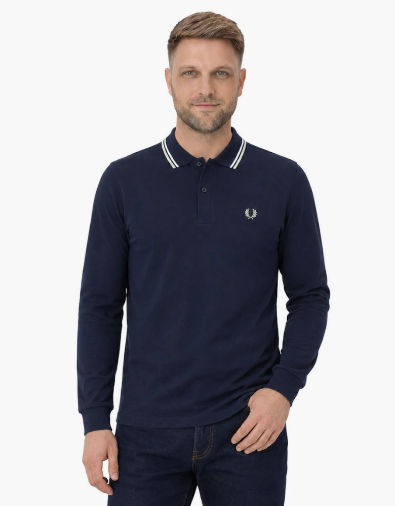 Fred Perry Long Sleeve Twin Tipped Polo Shirt Dark Airforce/Ecru/Seagrass