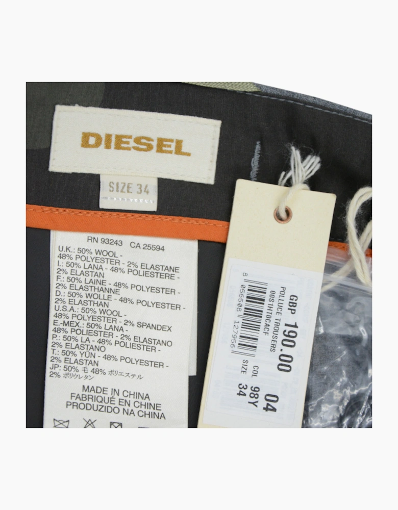 DIESEL POLLUCE Mens Trousers Regular Fit Casual Plain Bottom Grey Formal Pants