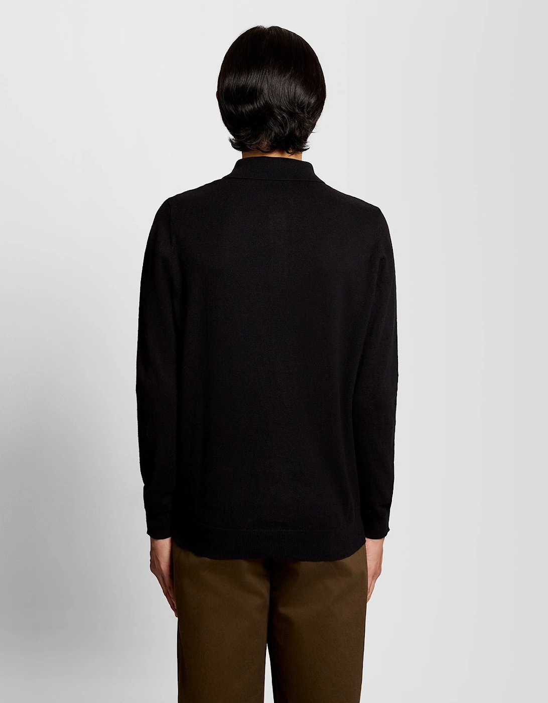 Merino Blend Long Sleeve Polo Shirt