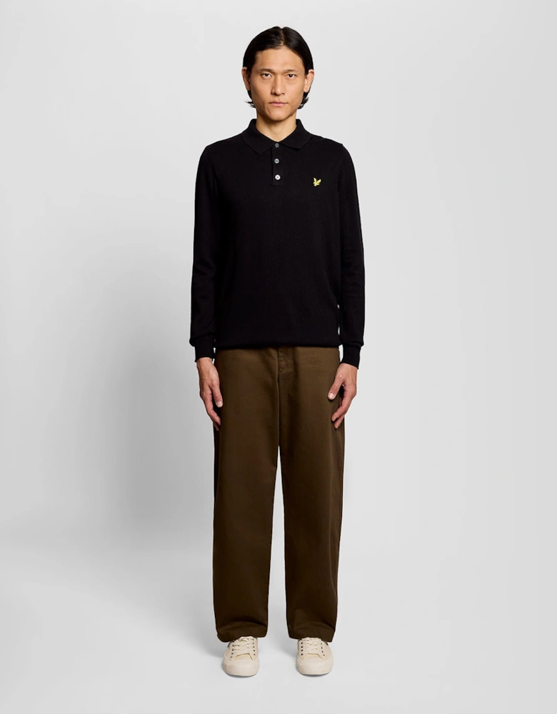 Merino Blend Long Sleeve Polo Shirt