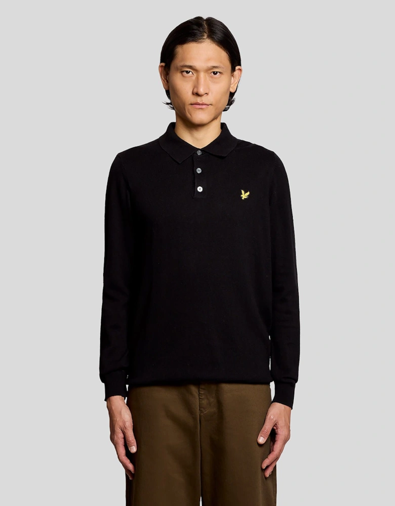 Merino Blend Long Sleeve Polo Shirt