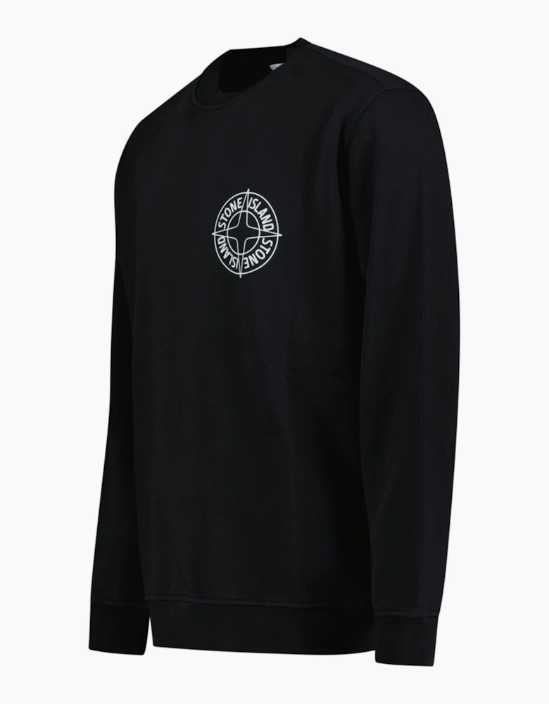 Stone Island Compass Print Cotton Fleece Crewneck Sweatshirt in Black